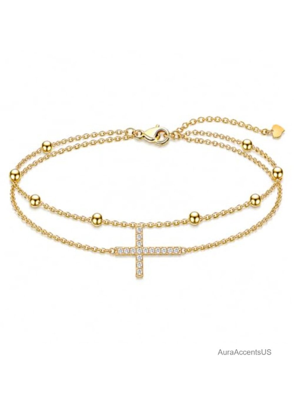 14K Yellow Gold Cross Bracelet Anklet 22mm Charm
